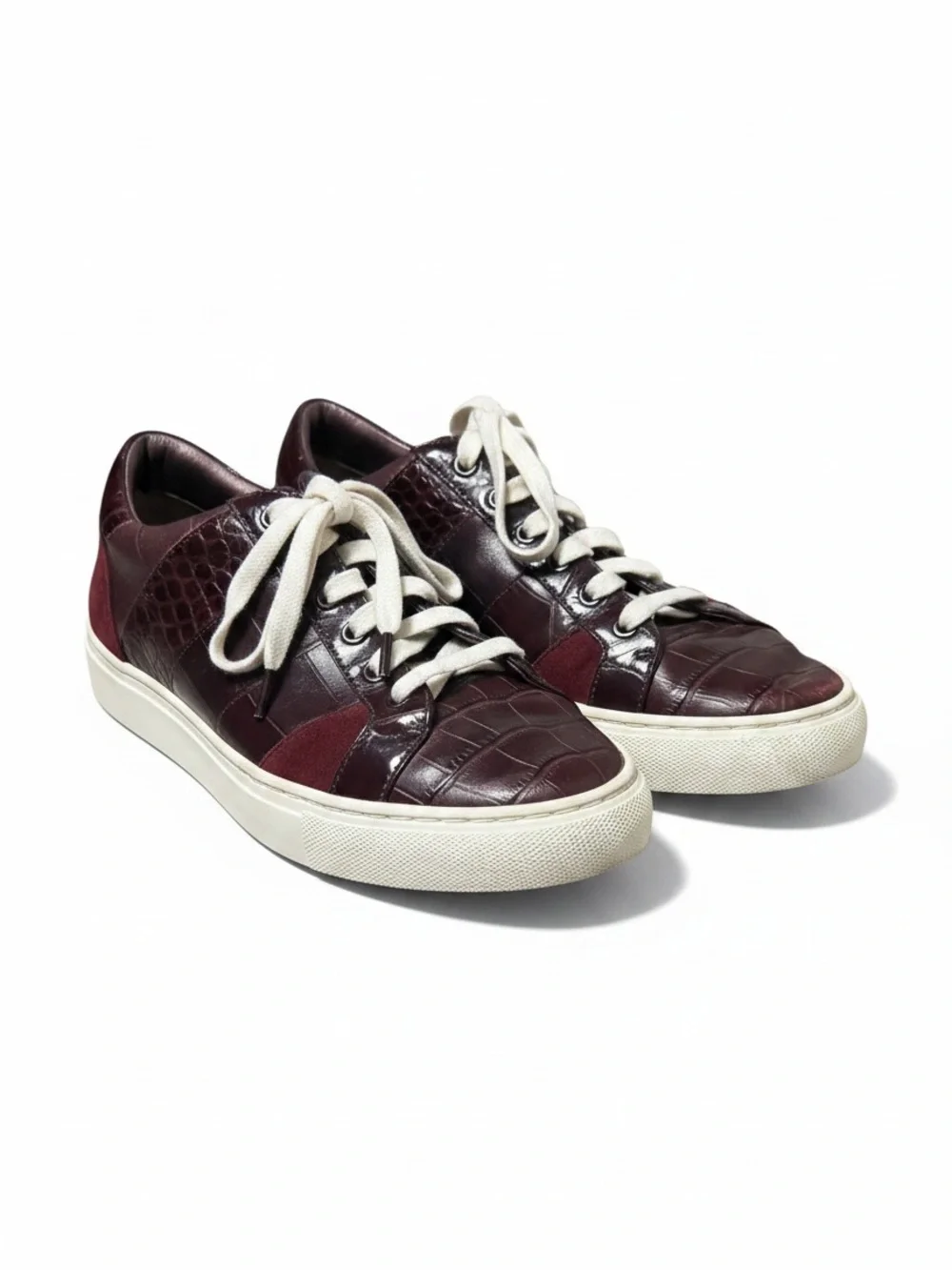 Tory Burch Burgundy Croc Embossed Leather Sneakers Size 8